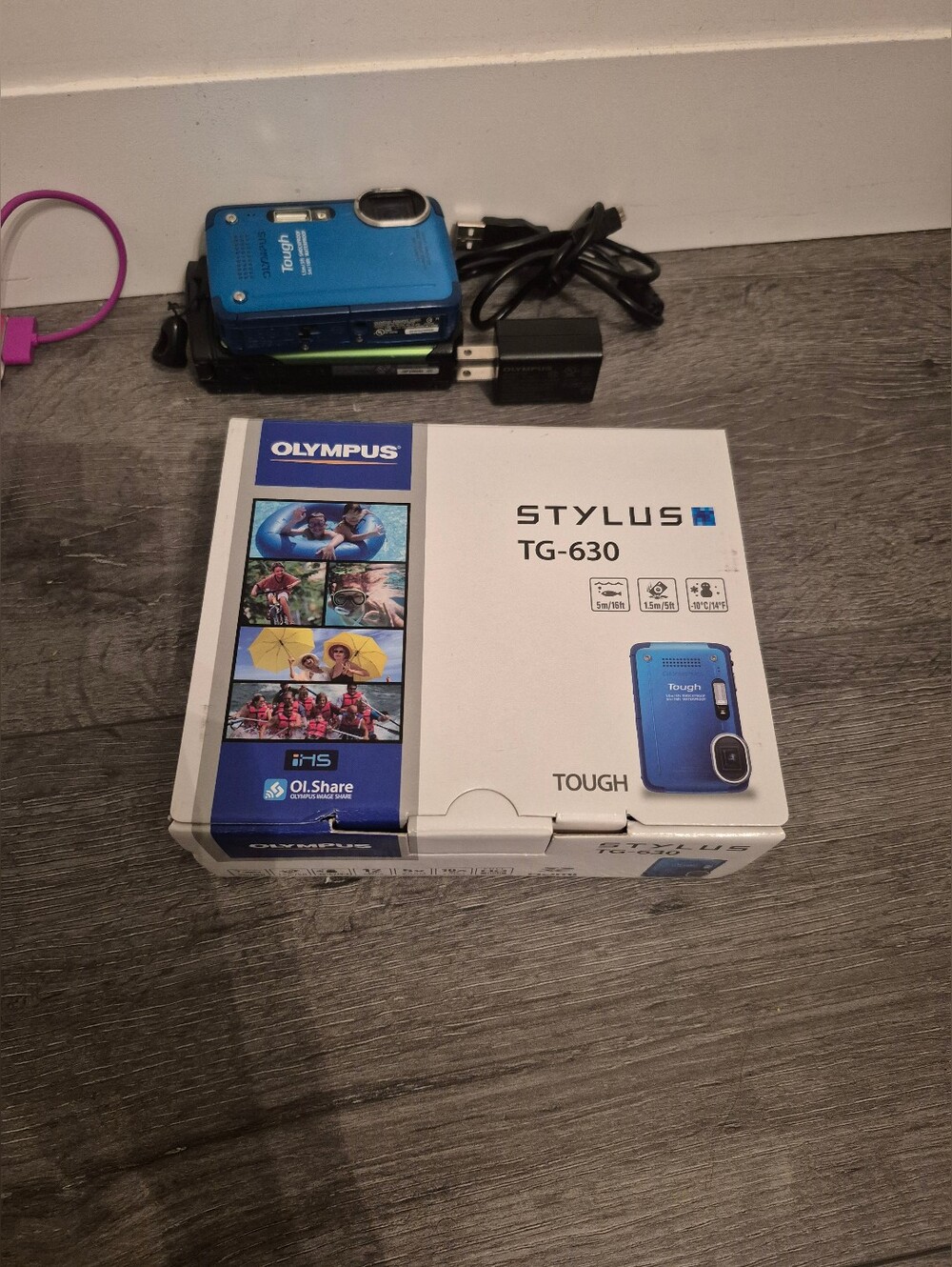 2 Olympus Portable Water Cameras - Tough Olymous Blue & Green Waterproof Cameras